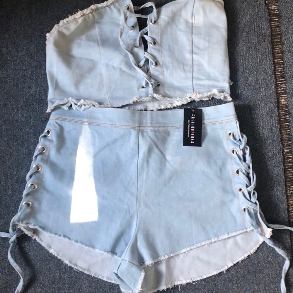 Denim Shorts Two Piece Set
